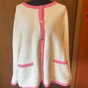 Talbots, 2X, pink and cream, beautiful cardigan,  gold buttons
